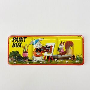Vintage Paint Box Watercolor Tin Made in England Rabbit Squirrel Artist 12 Pan